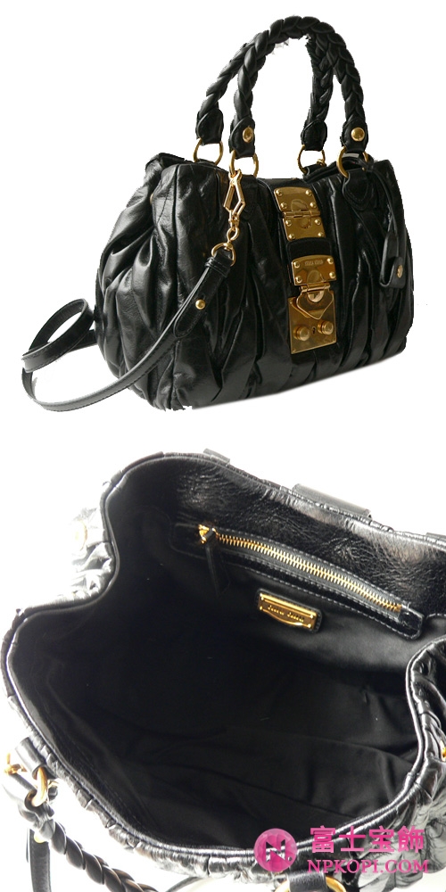 ミュウミュウ MIUMIU ハンドバッグ/ななめがけバッグ 2WAY ショルダーストラップ付き プリーツレザー ブラック（NERO） RN0473 MATELASSE/LUX